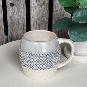 Demdaco Cream & Gray Textured Oversized Ceramic Mug Inside Rim Reads: MINE...